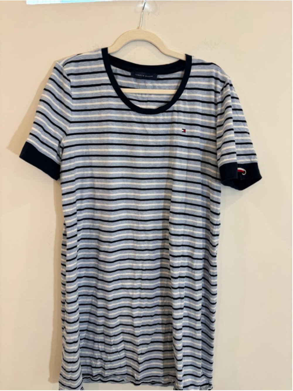 Tommy Hilfiger Striped Short Sleeve T-Shirt Dress Large Blue White Nautical #C78